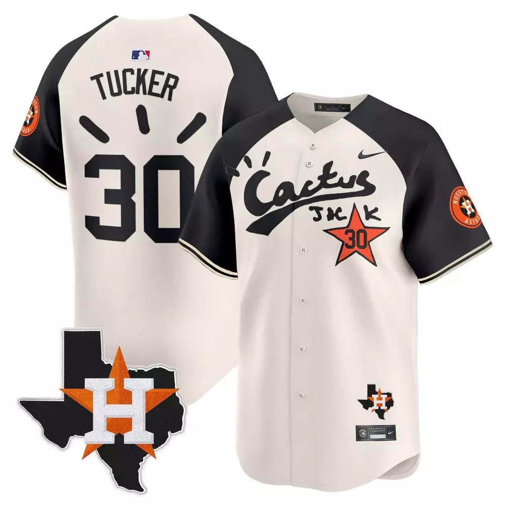 Kyle Tucker 30 Houston Astros Jersey Cream Cactus Jack Star Texas Outline Men Split