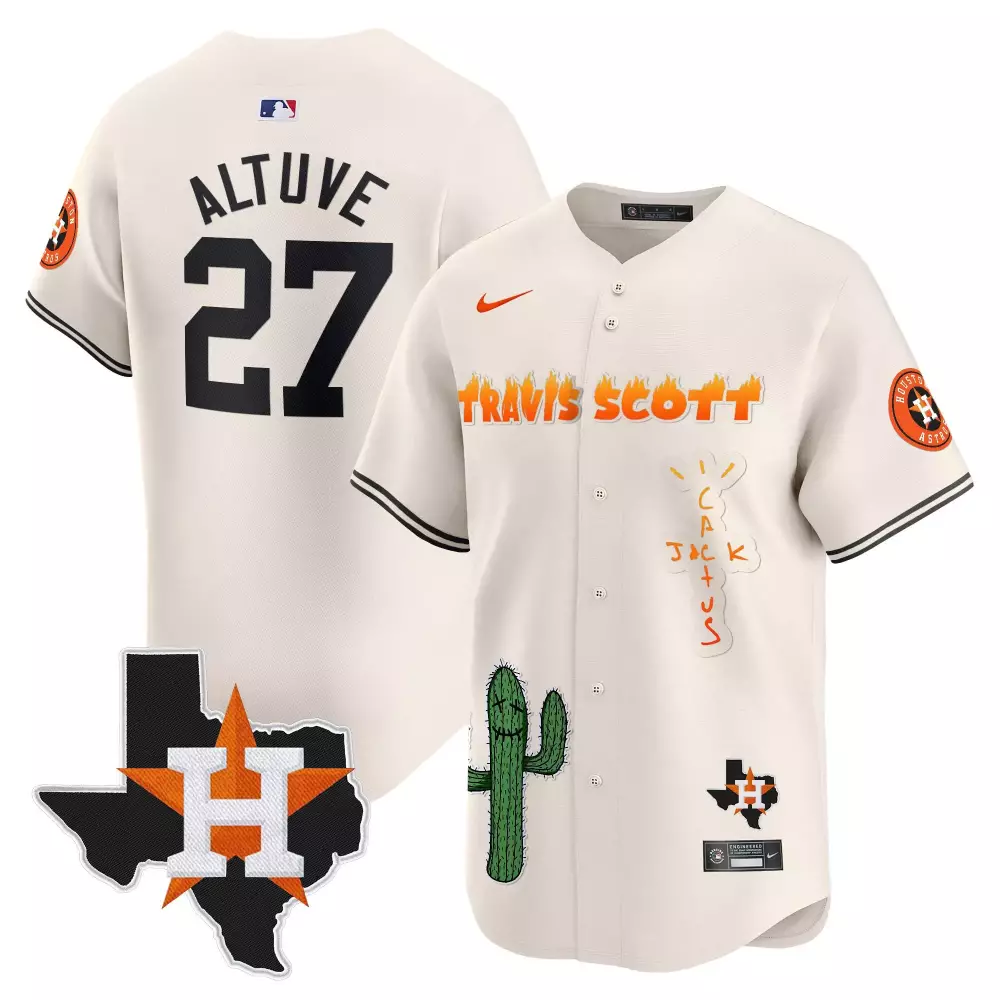 Jose Altuve 27 Houston Astros Jersey Off-white Cactus Jack Star Texas Shape 2023