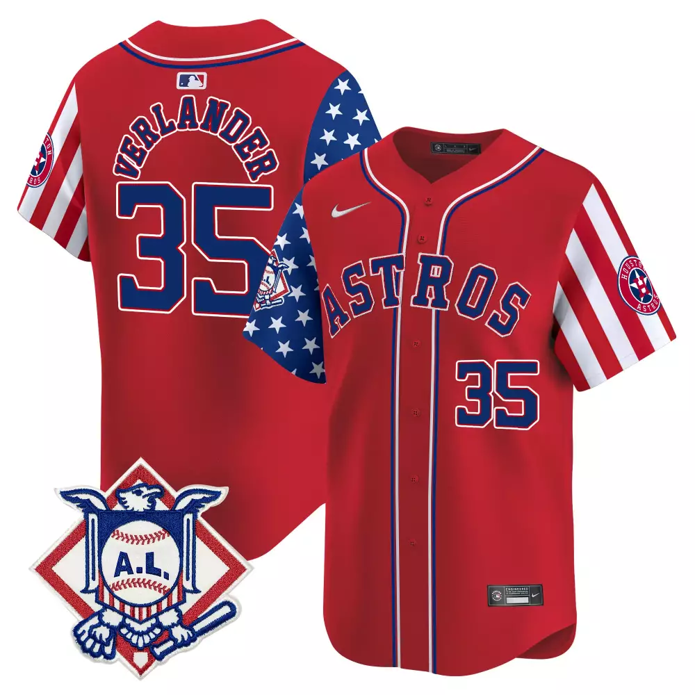 Justin Verlander 35 Astros Jersey Red Stars And Stripes Al 2023 Men Split Design