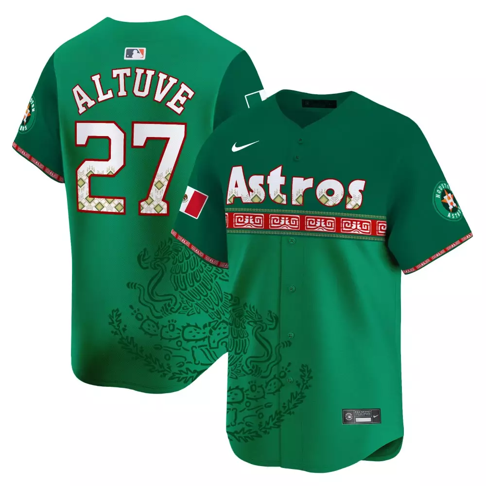 Jose Altuve 27 Astros Jersey Green Mexican Heritage Flag Men Custom Design White