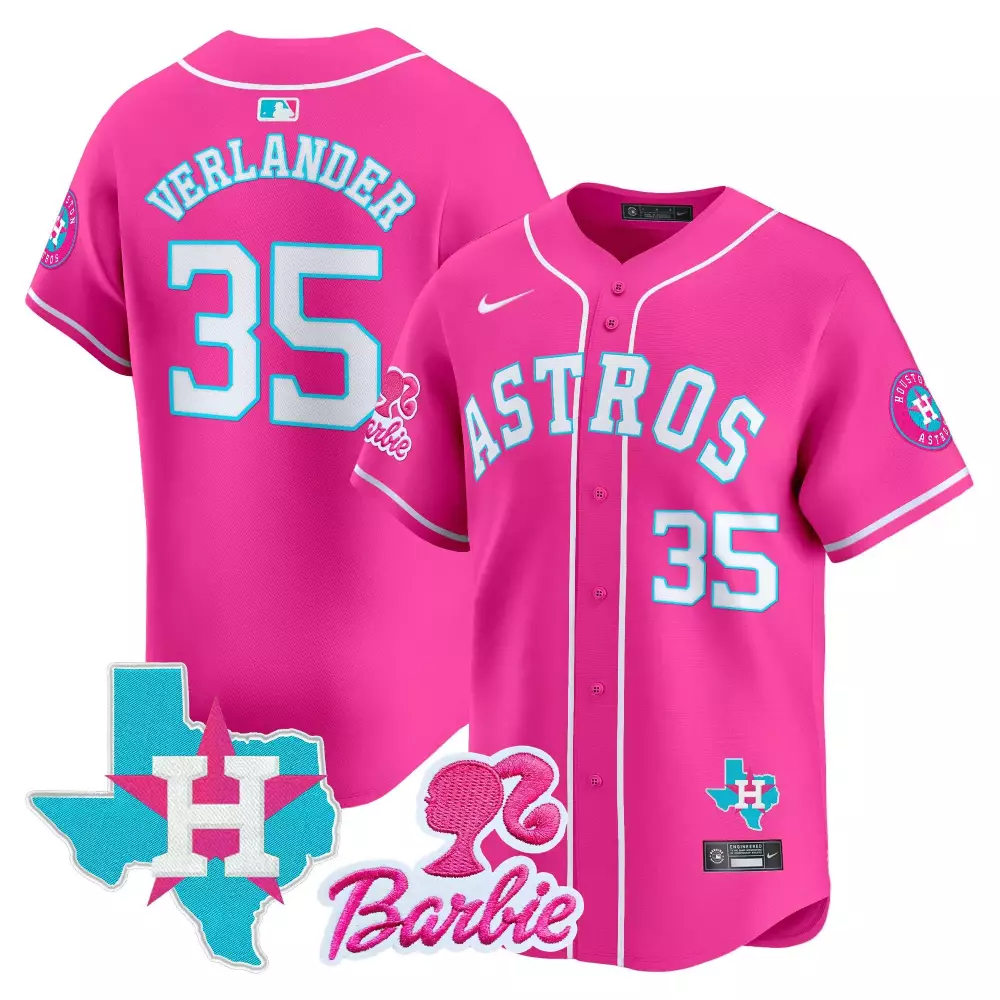 Justin Verlander 35 Astros Jersey Pink Barbie Houston Texas Men White Light Blue