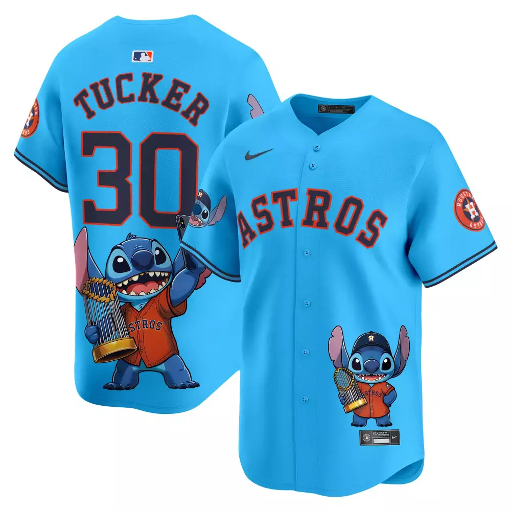 Kyle Tucker 30 Astros Jersey Sky Blue Disney Stitch Houston Men Navy Orange Unisex