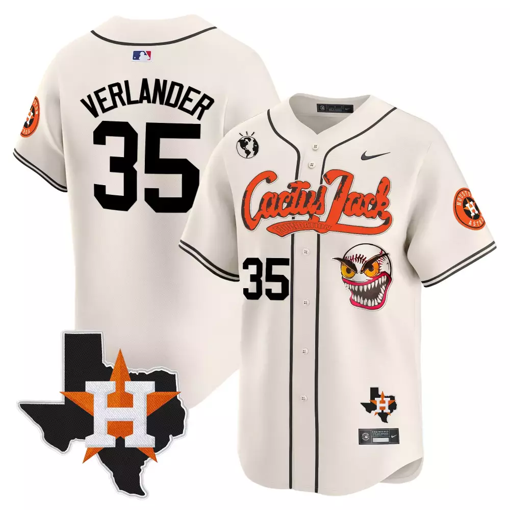 Justin Verlander 35 Jersey White Cactus Jack Houston Astros Texas State Planet 2023
