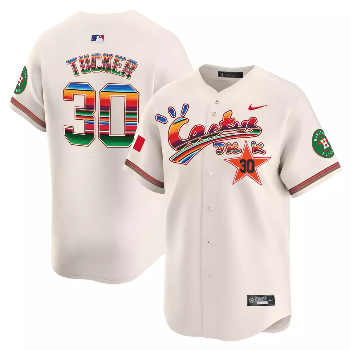 Tucker Mexico 30 Houston Astros Jersey Cream Cactus Jack Mexican Flag Men Custom Design