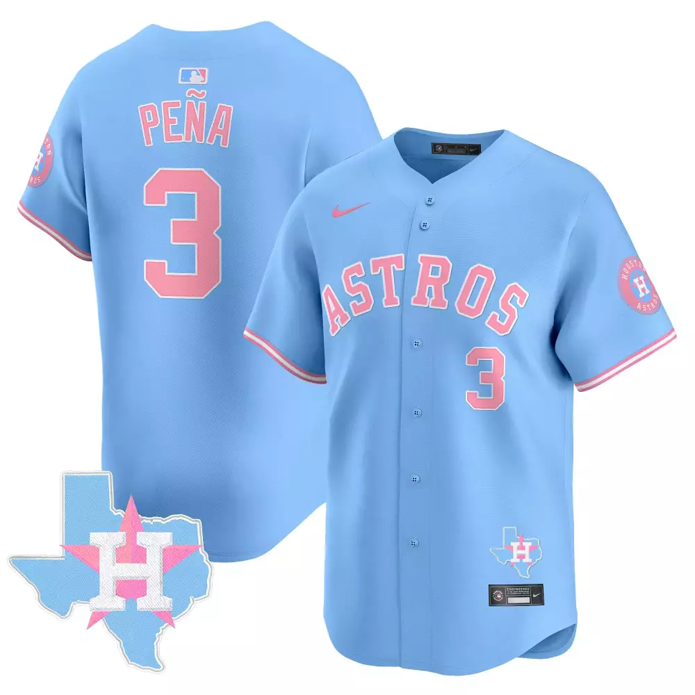 Jeremy Pena 3 Astros Jersey Light Blue Houston Texas State Men Alternate Pink White
