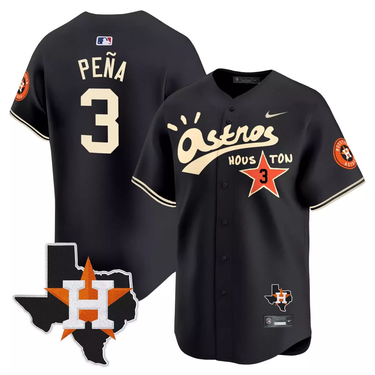 Jeremy Pena 3 Astros Jersey Black City Connect Men Alternate Orange Cream Vapor Premier