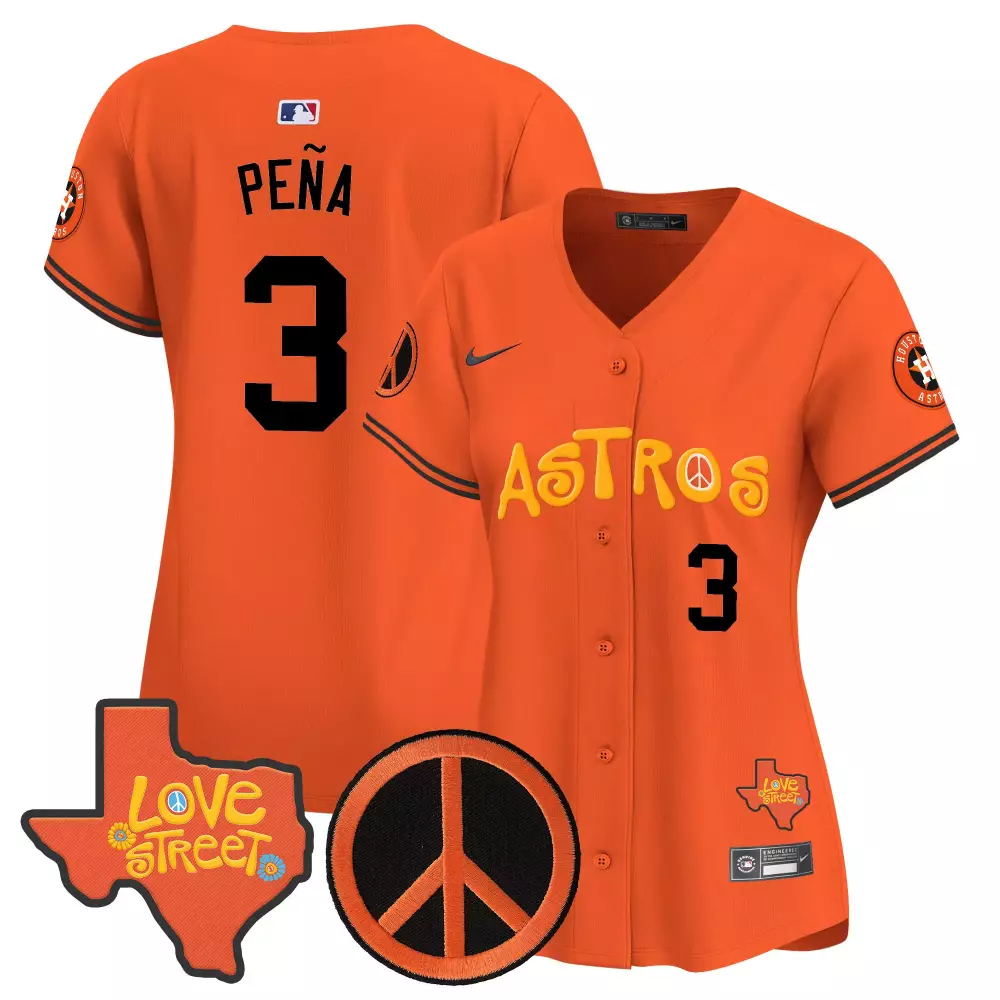 Jeremy Pena 3 Astros Jersey Orange Love Street Texas Peace Sign Men Black Yellow