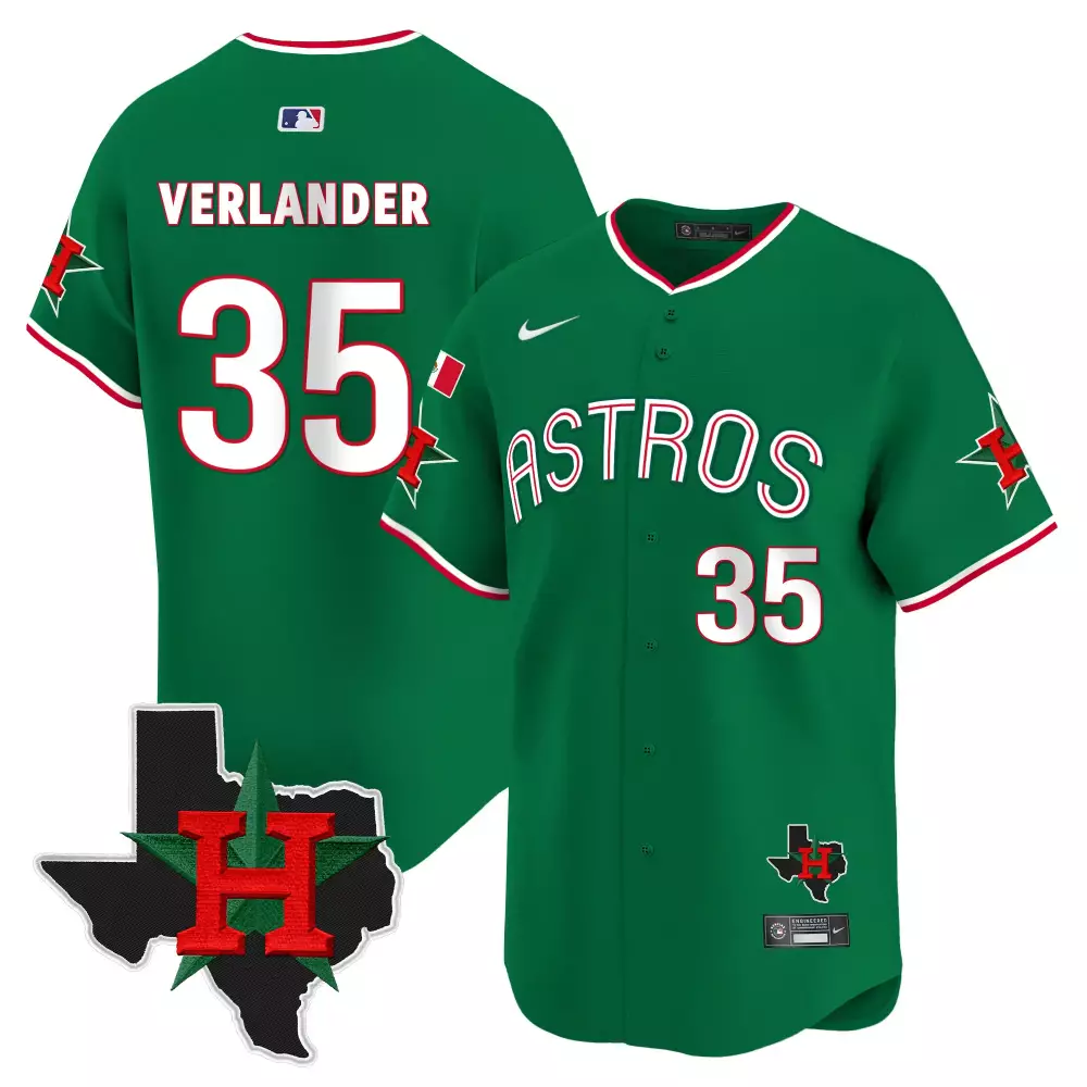 Justin Verlander 35 Astros Jersey Green Texas Outline Men White Red All Stitched