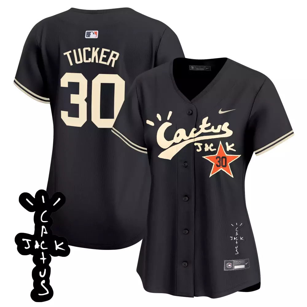 Kyle Tucker 30 Houston Astros Jersey Black Cactus Jack Men Cream Orange Stitched