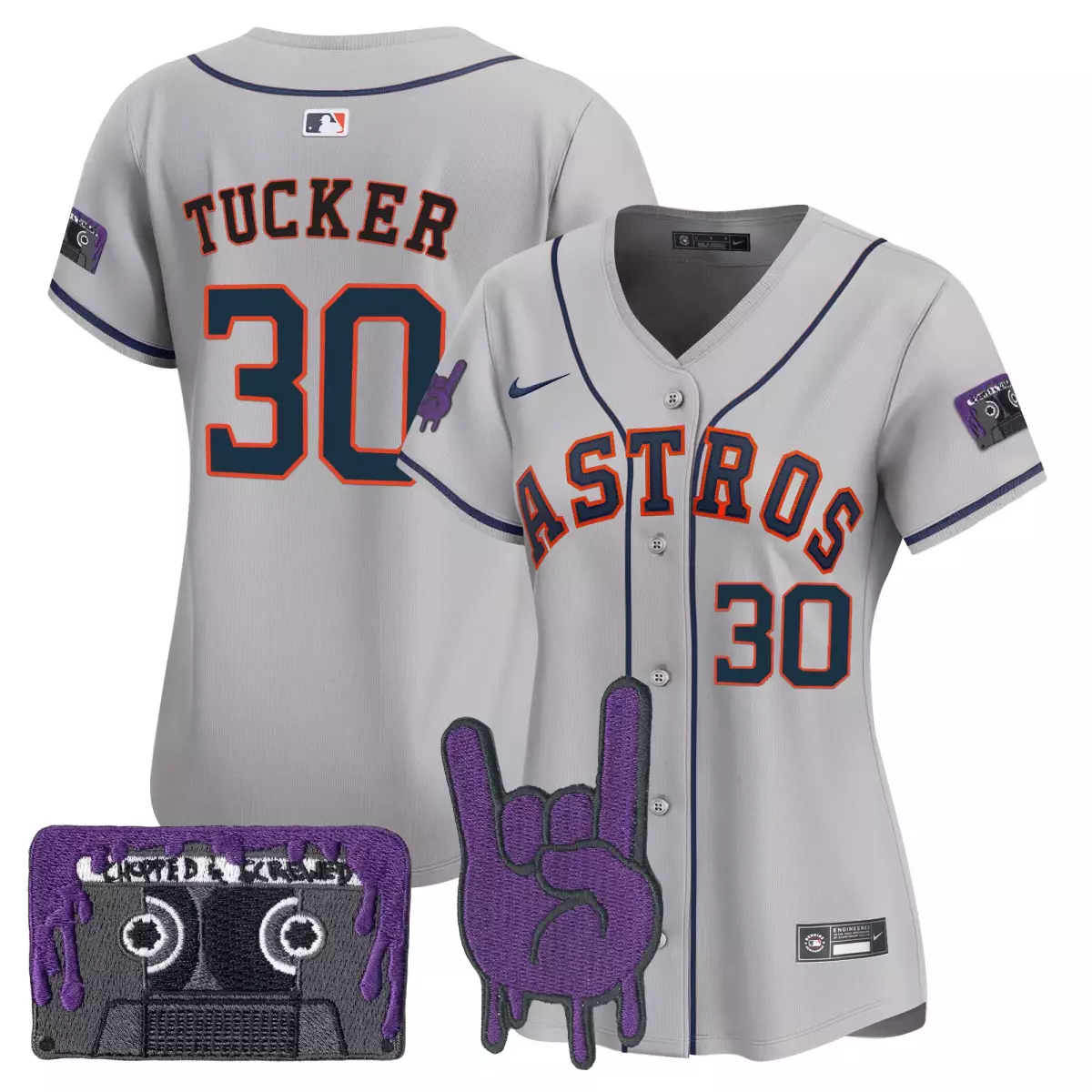 Tucker Dj 30 Astros Jersey Gray City Connect Cassette Tape Rock Hand Men Navy Orange