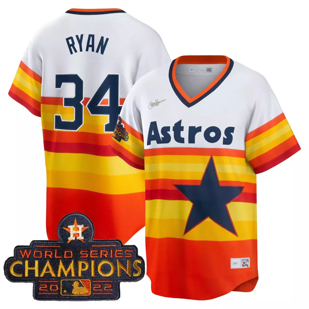 Nolan Ryan 34 Astros Jersey White World Series Champions 2022 Houston Men Orange