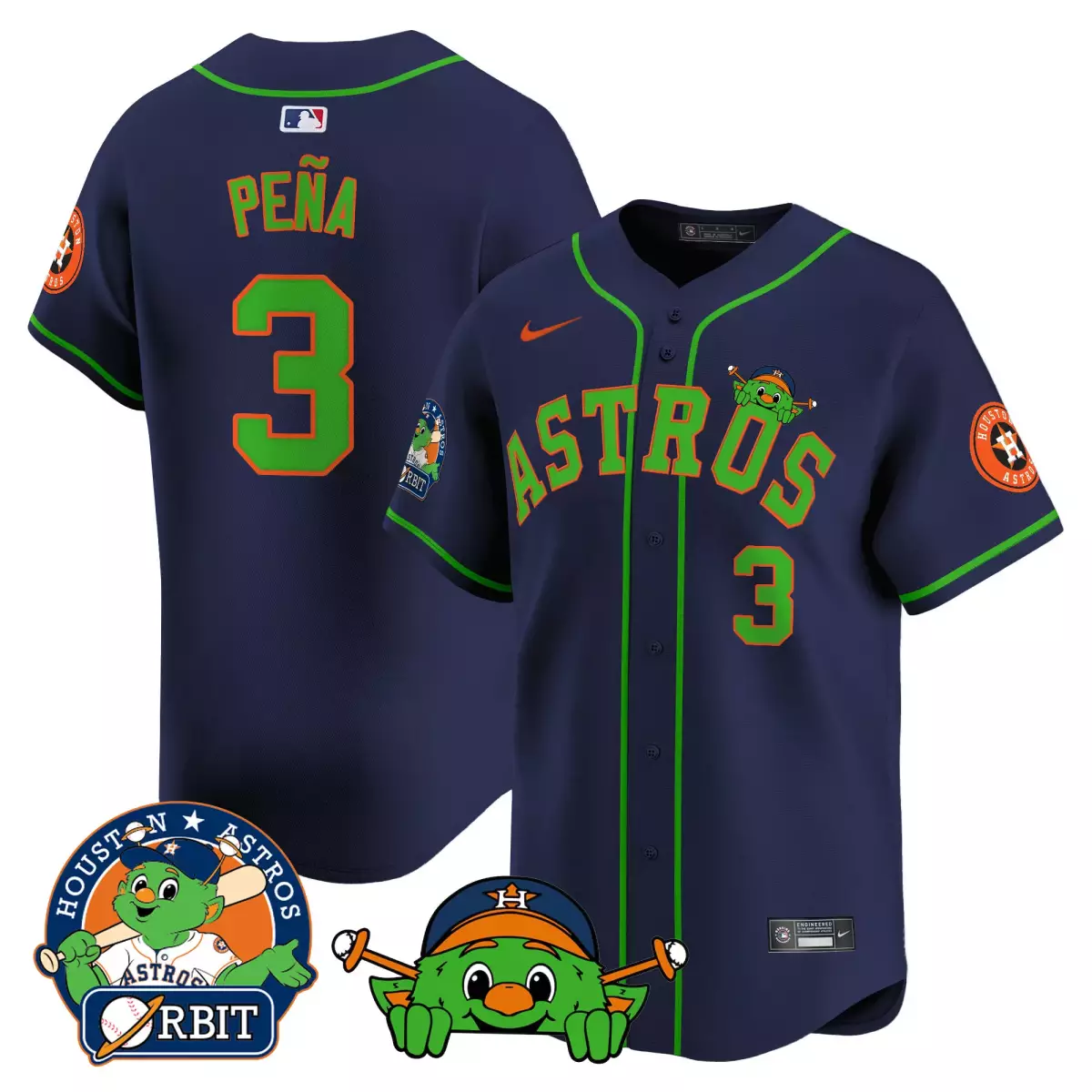 Jeremy Pena 3 Houston Astros Jersey Navy Orbit Men Green Orange Vapor Premier Limited