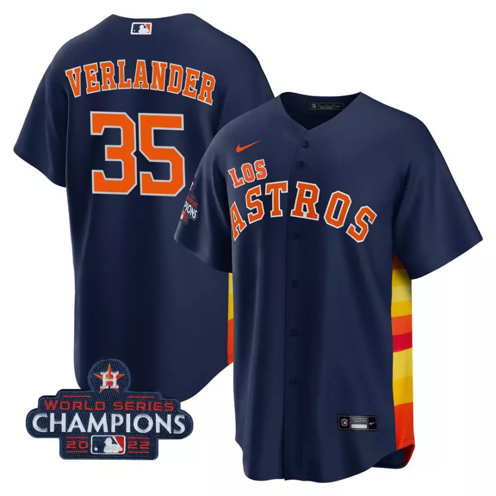 Justin Verlander 35 Jersey Navy World Series Champions 2022 Houston Astros Men Orange
