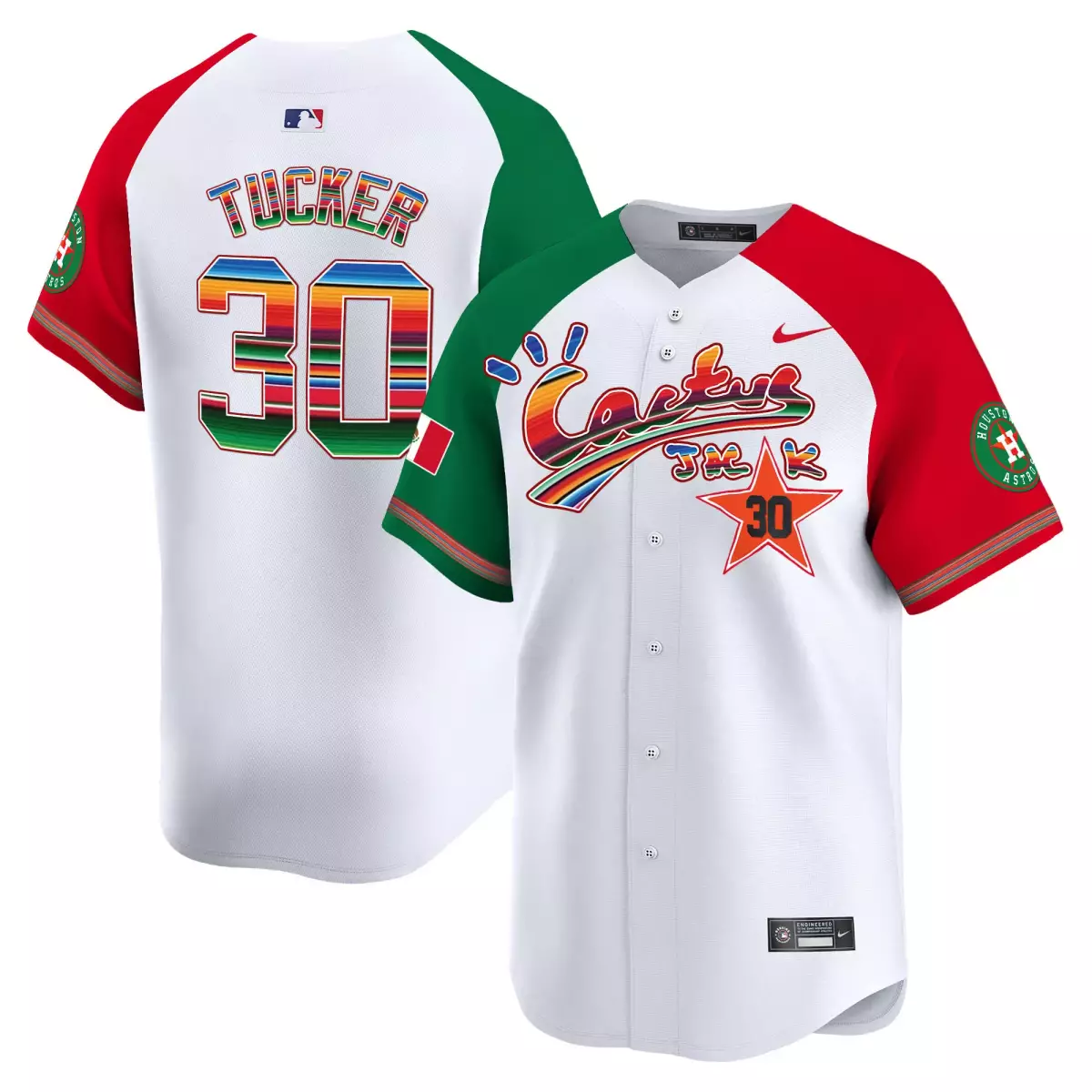 Tucker Mexico 30 Houston Astros Jersey White Cactus Jack Mexican Flag Men Split Design