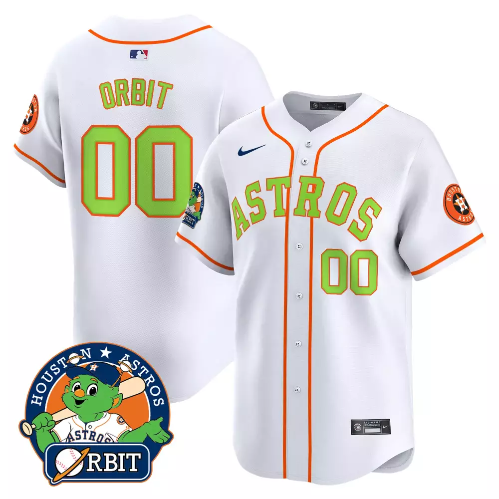 Orbit Houston Astros Jersey White Team Mascot Orange Lime Green All Stitched Vapor