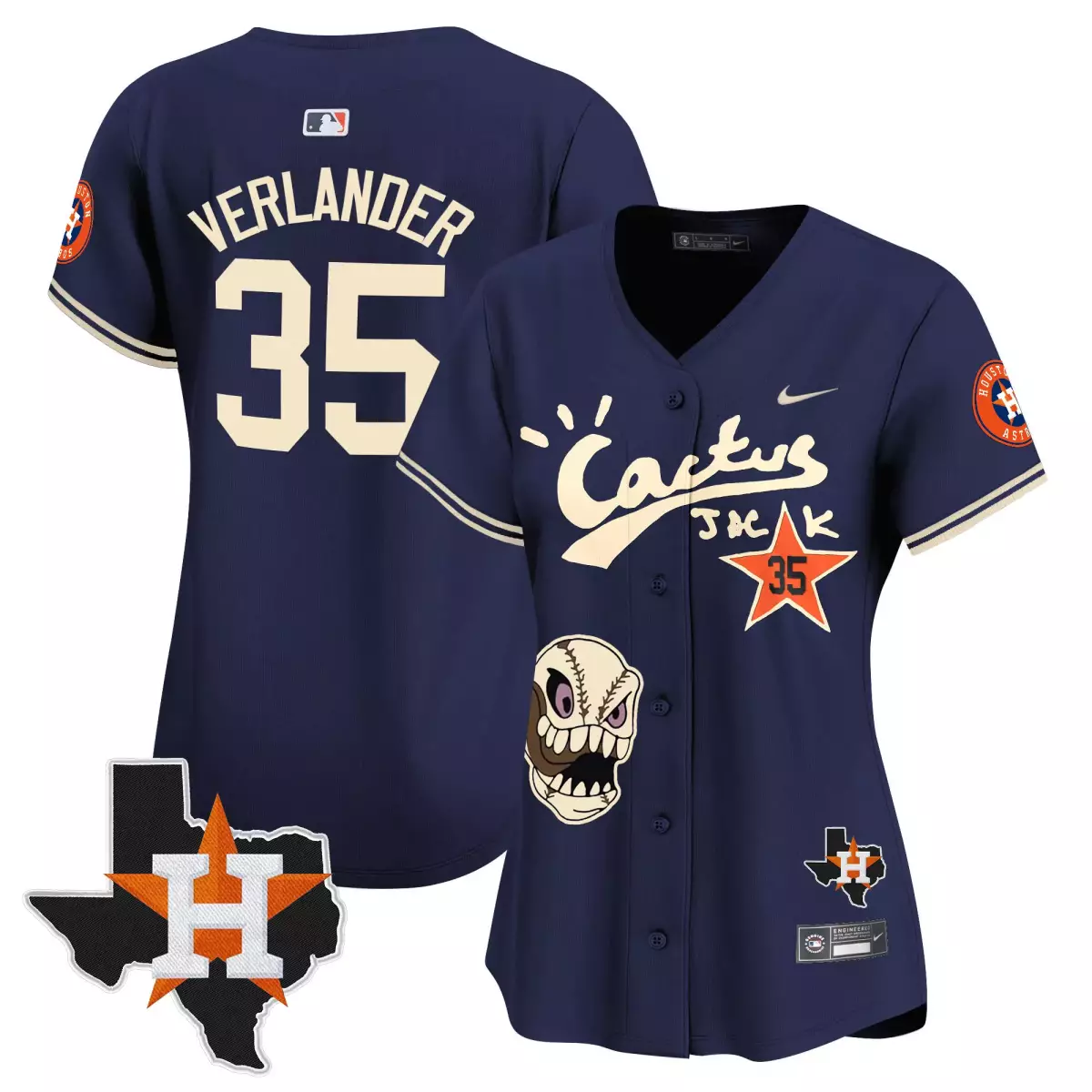 Justin Verlander 35 Jersey Navy Cactus Jack Houston Astros 'h' Skull Graphic Men