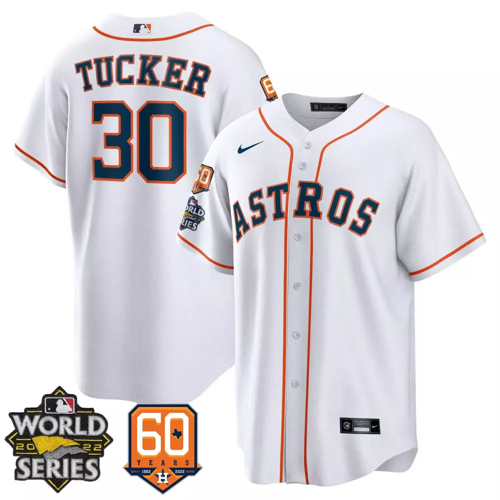 Kyle Tucker 30 Astros Jersey White World Series 2022 60 Years 1962-2022 Men Orange