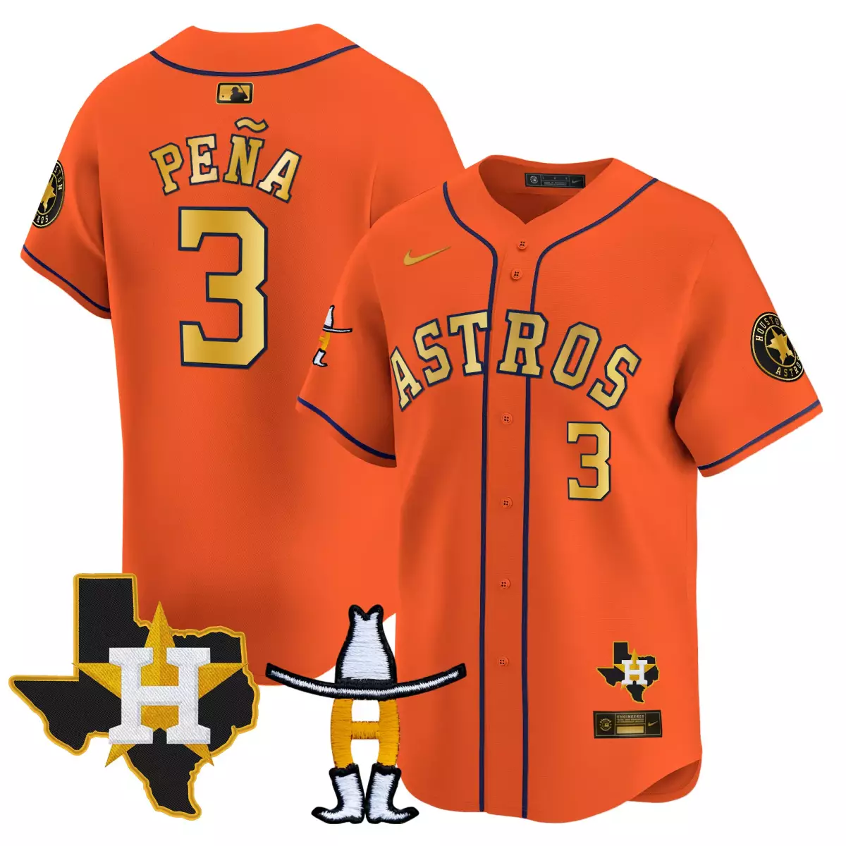 Jeremy Pena 3 Astros Jersey Orange Houston Team Texas State Men Navy Blue Gold Vapor