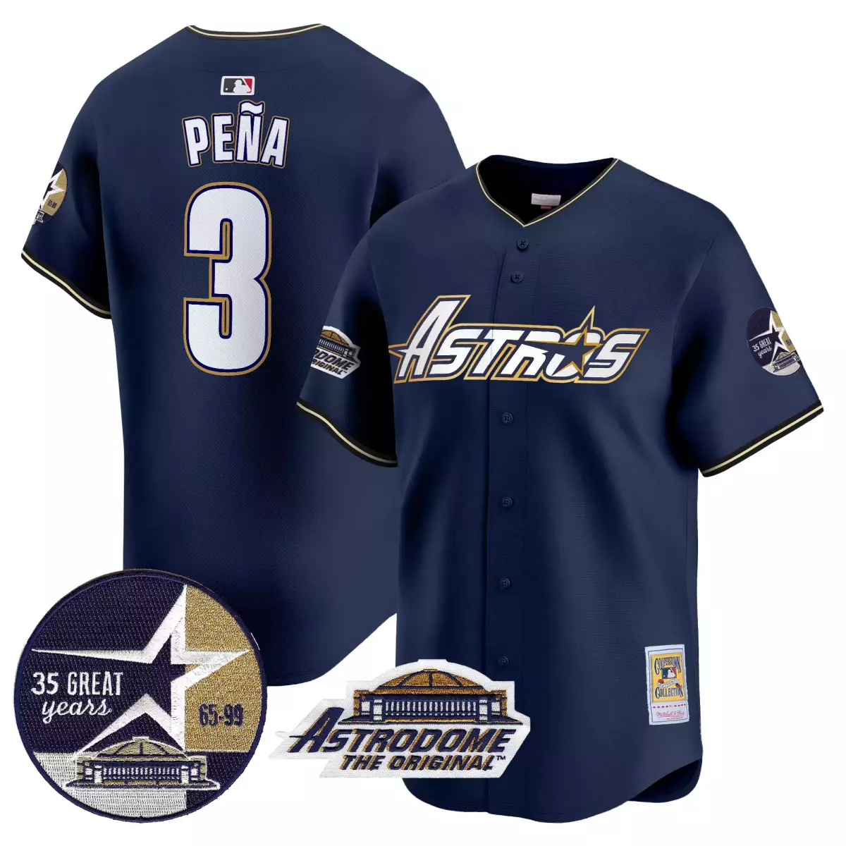 Pinstripe Astrodome 3 Astros Jersey Navy Original 35 Great Years 65-99 Men White