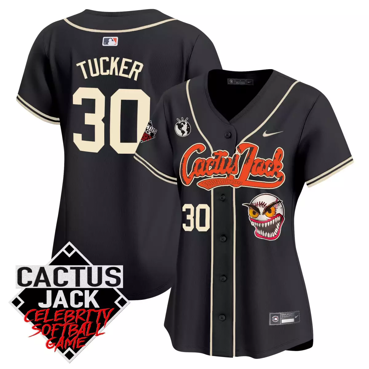 Tucker Celebrity 30 Jersey Black Cactus Jack Softball Game Cream Orange Vapor Premier