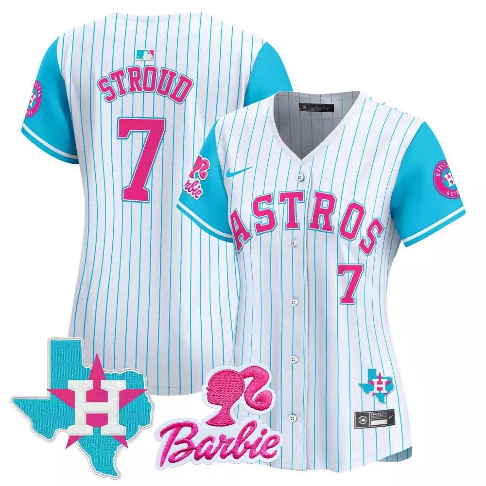Bergman Barbie 7 Astros Jersey White Texas Rangers Women Blue Pink All Stitched Vapor