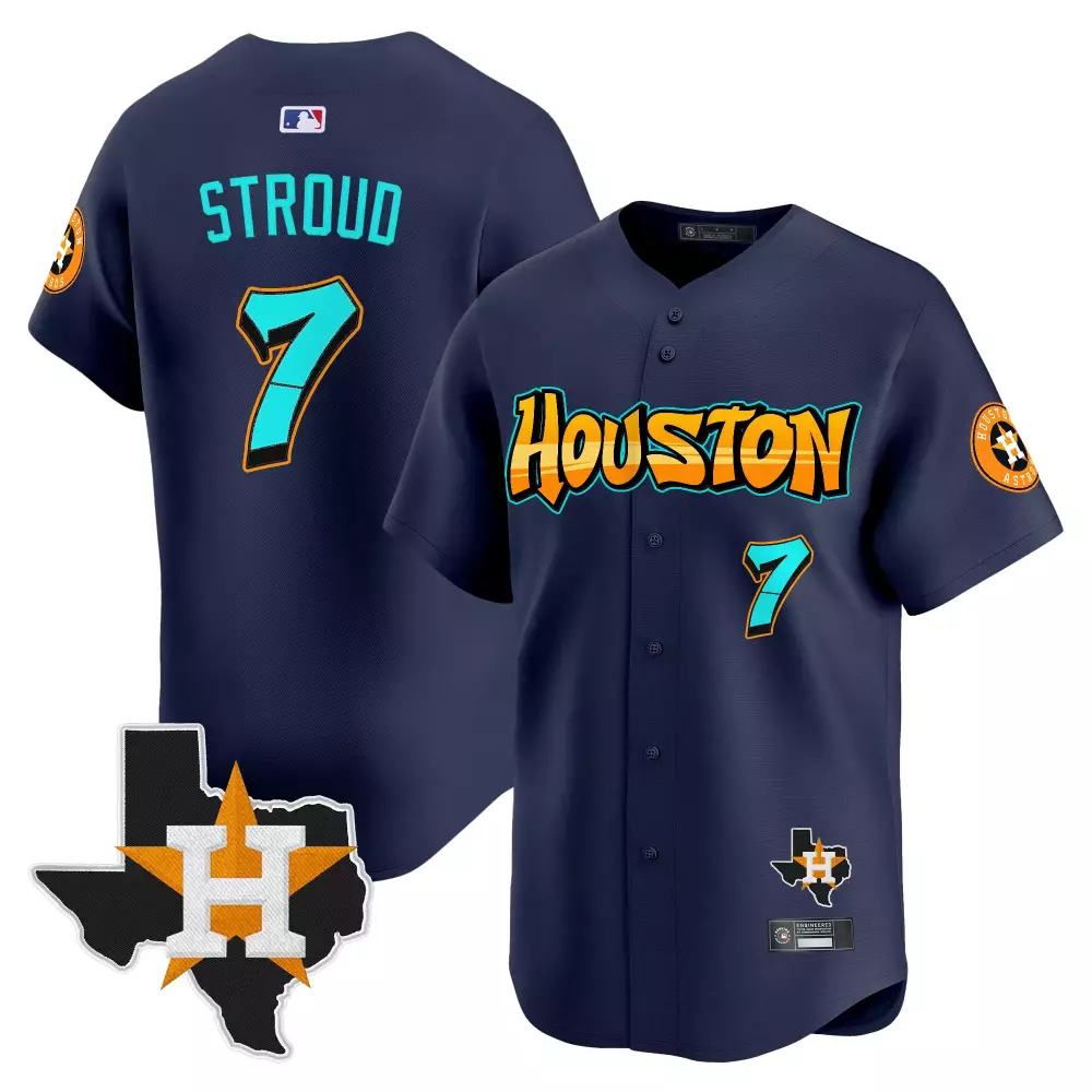 Stroud Graffiti 7 Astros Jersey Navy Houston Texas State Shape Men Split Design Orange