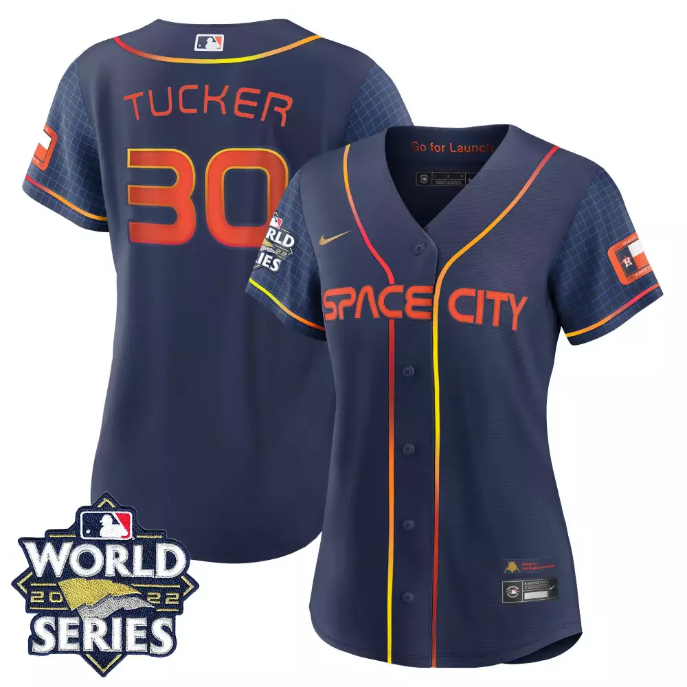 Tucker Space 30 Houston Astros Jersey Navy City 2022 World Series Men Alternate Orange