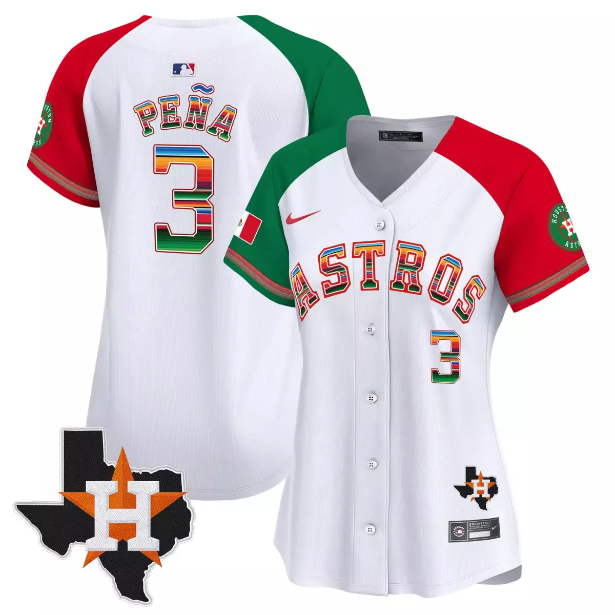 Pena Mexico 3 Astros Jersey White Cinco De Mayo Houston Texas Map Men Mexican Flag