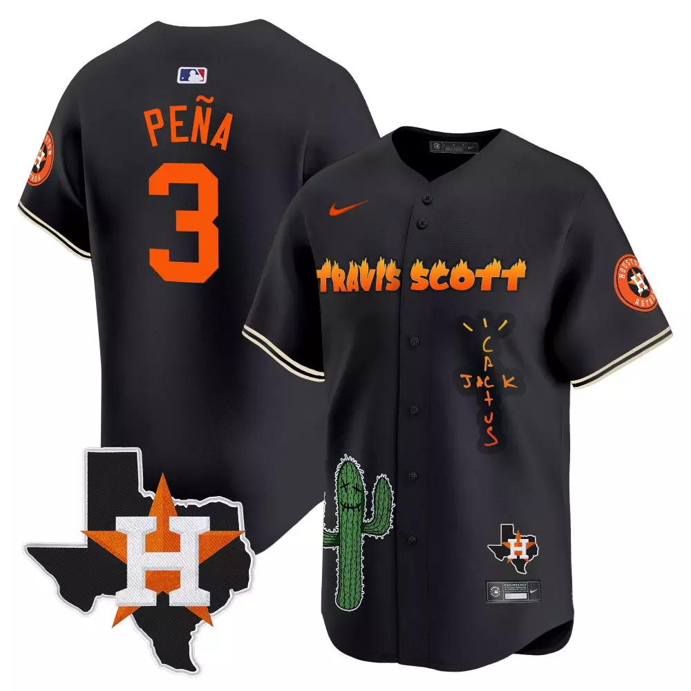 Peña 3 Houston Astros Jersey Black Cactus Jack Texas Outline Men Orange White All