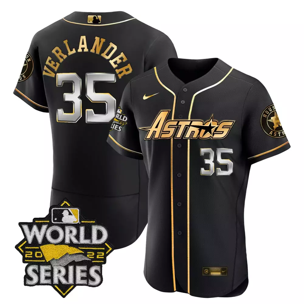 Justin Verlander 35 Astros Jersey Black World Series 2022 Men Gold Silver All Stitched