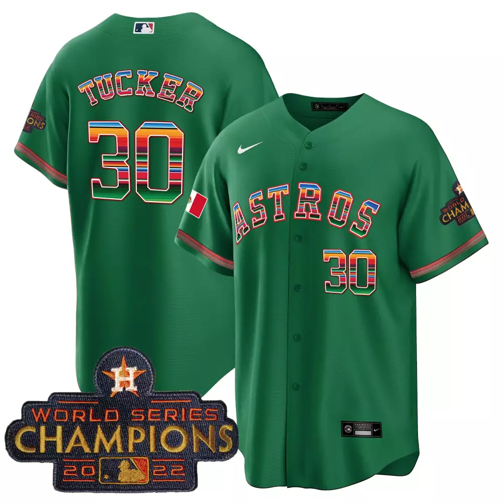 Kyle Tucker 30 Astros Jersey Green Mexico Day World Series Champions 2022 Men Button-up
