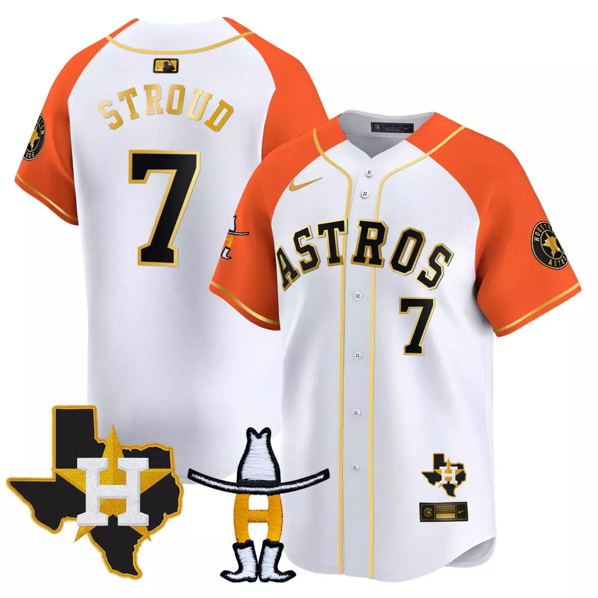 Stroud Rodeo 7 Astros Jersey White City Connect Texas State Orbit Cowboy Hat Men