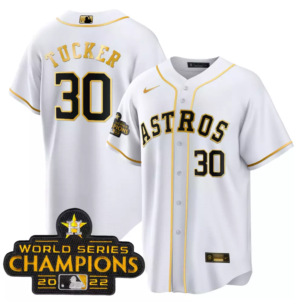 Kyle Tucker 30 Astros Jersey White World Series Champions 2022 Men Gold Black All