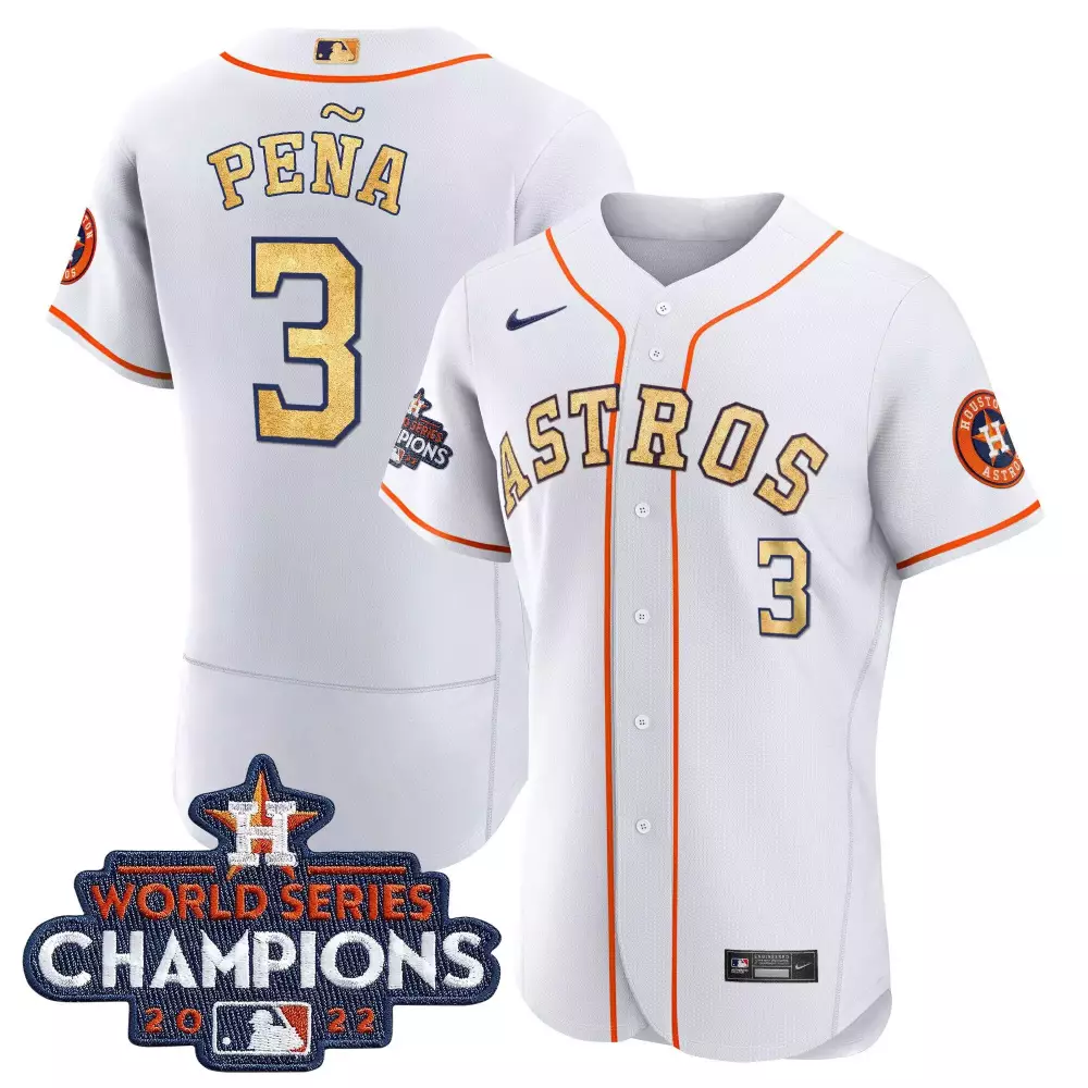Jeremy Pena 3 Houston Astros Jersey White 2022 World Series Champions Men Orange