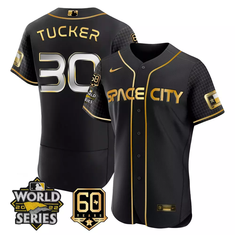 Kyle Tucker 30 Space City Jersey Black World Series 2022 60 Years 1962-2022 Men Gold