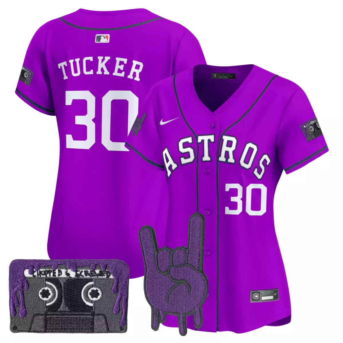 Tucker Dj 30 Astros Jersey Purple H-town Cassette Tape Rock Hand 2023 Men White Dark Blue