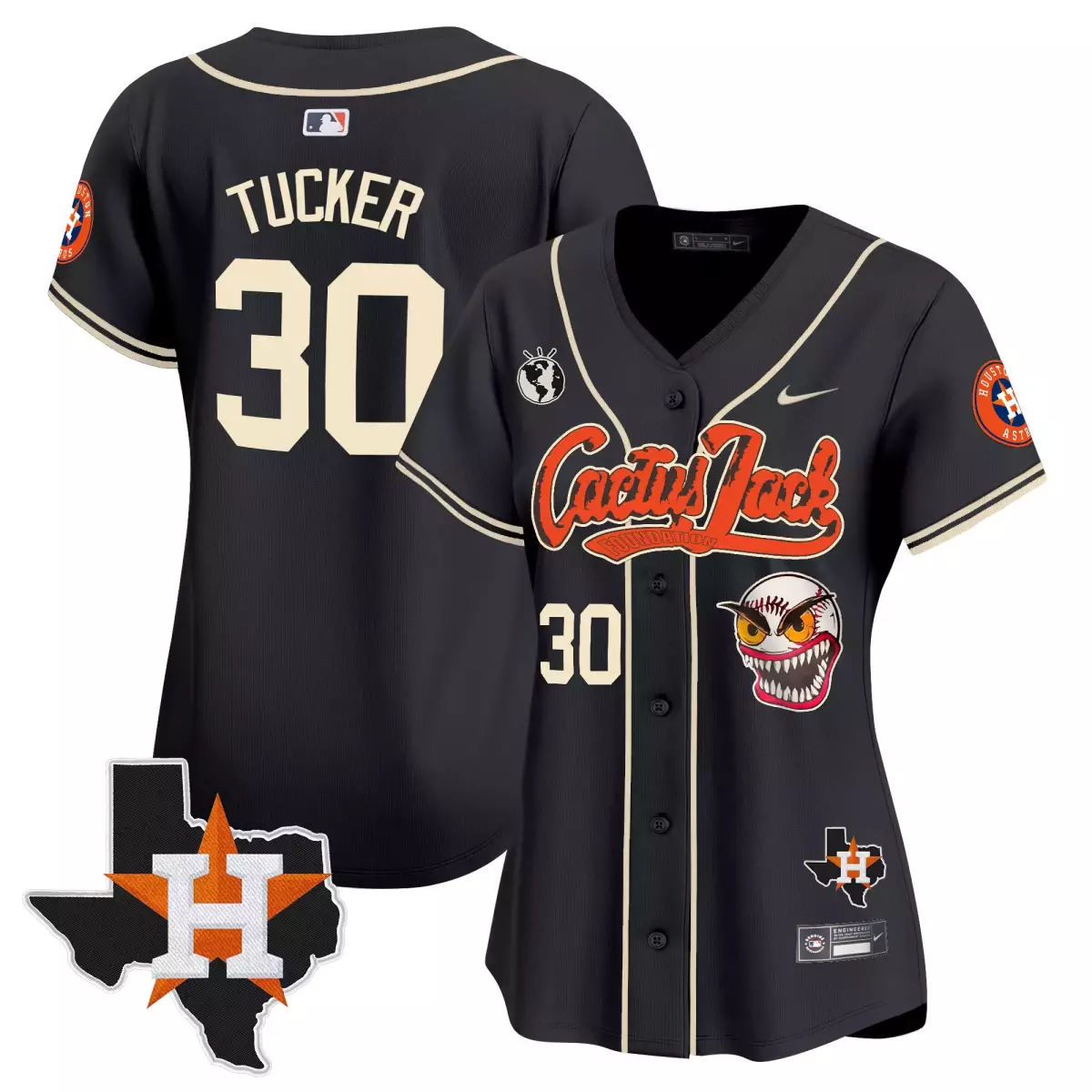 Kyle Tucker 30 Houston Astros Jersey Black Cactus Jack Texas World Globe Men Cream
