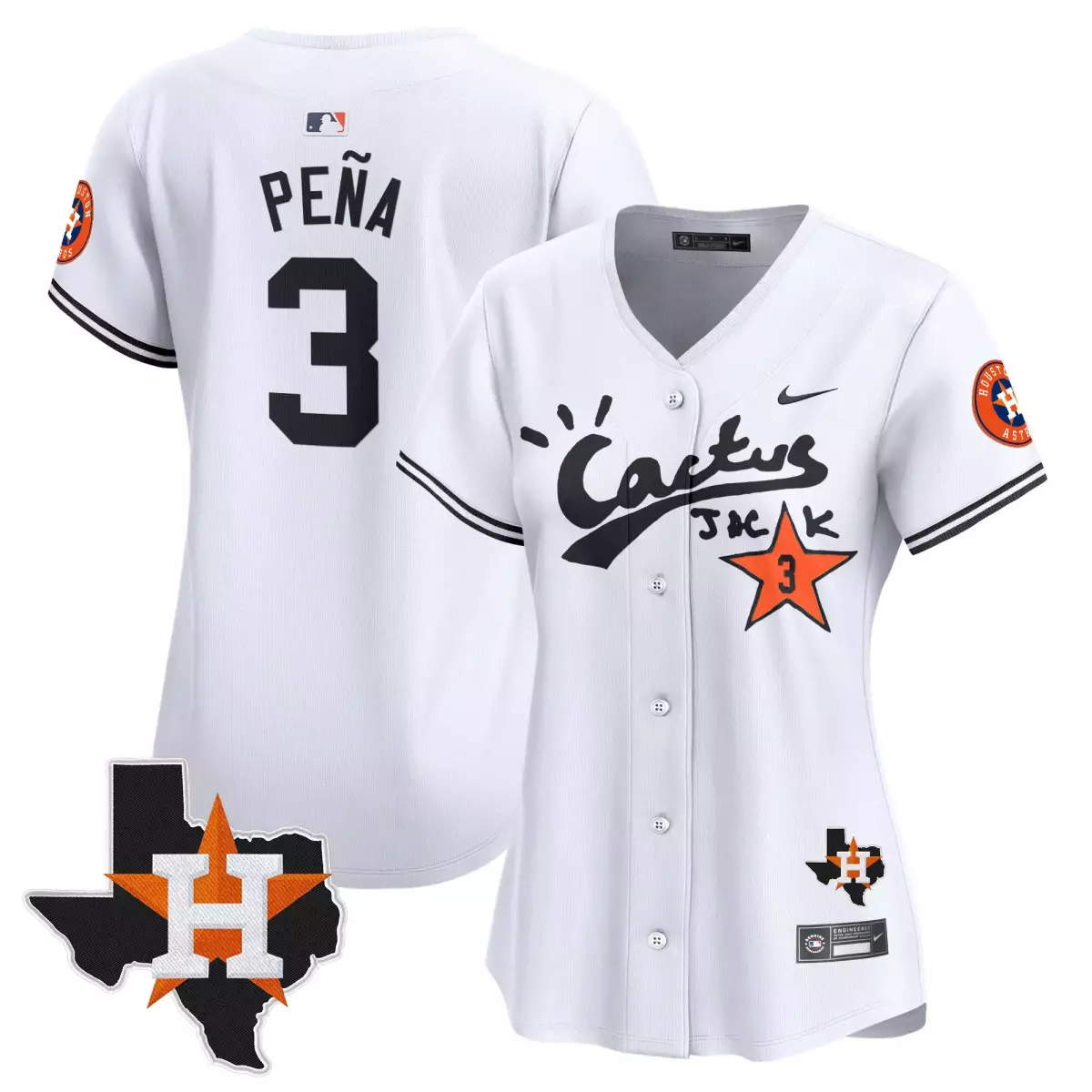 Jeremy Pena 3 Astros Jersey White Cactus Jack Men Alternate Custom Design Orange
