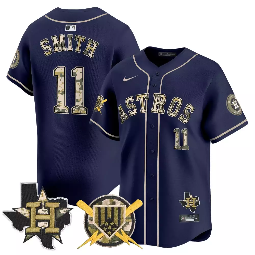 Cam Smith 11 Astros Jersey Navy Military Appreciation Texas Star Houston Men Tan