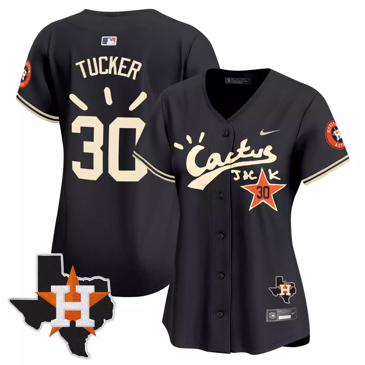 Kyle Tucker 30 Houston Astros Jersey Black Cactus Jack Texas Shape Men Cream Orange