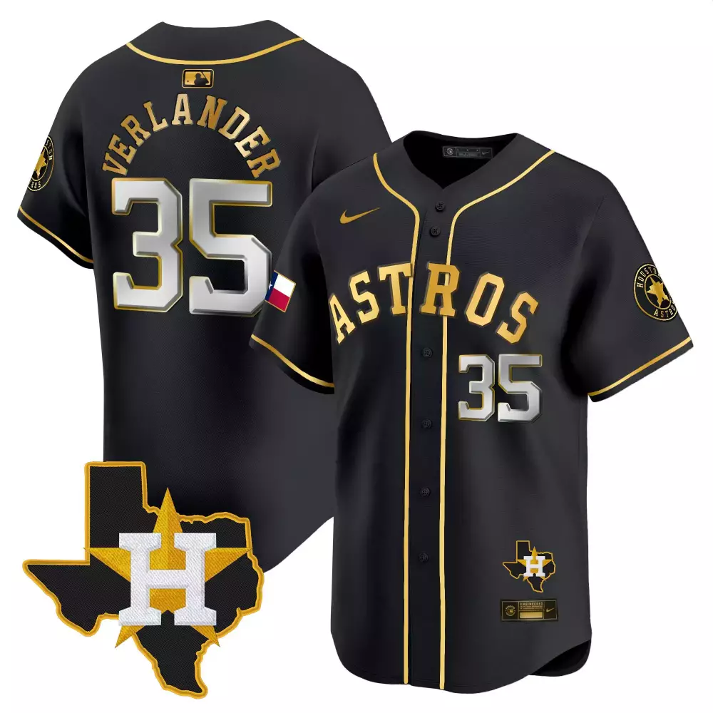 Justin Verlander 35 Astros Jersey Black City Connect Texas Shape Men Gold All Stitched