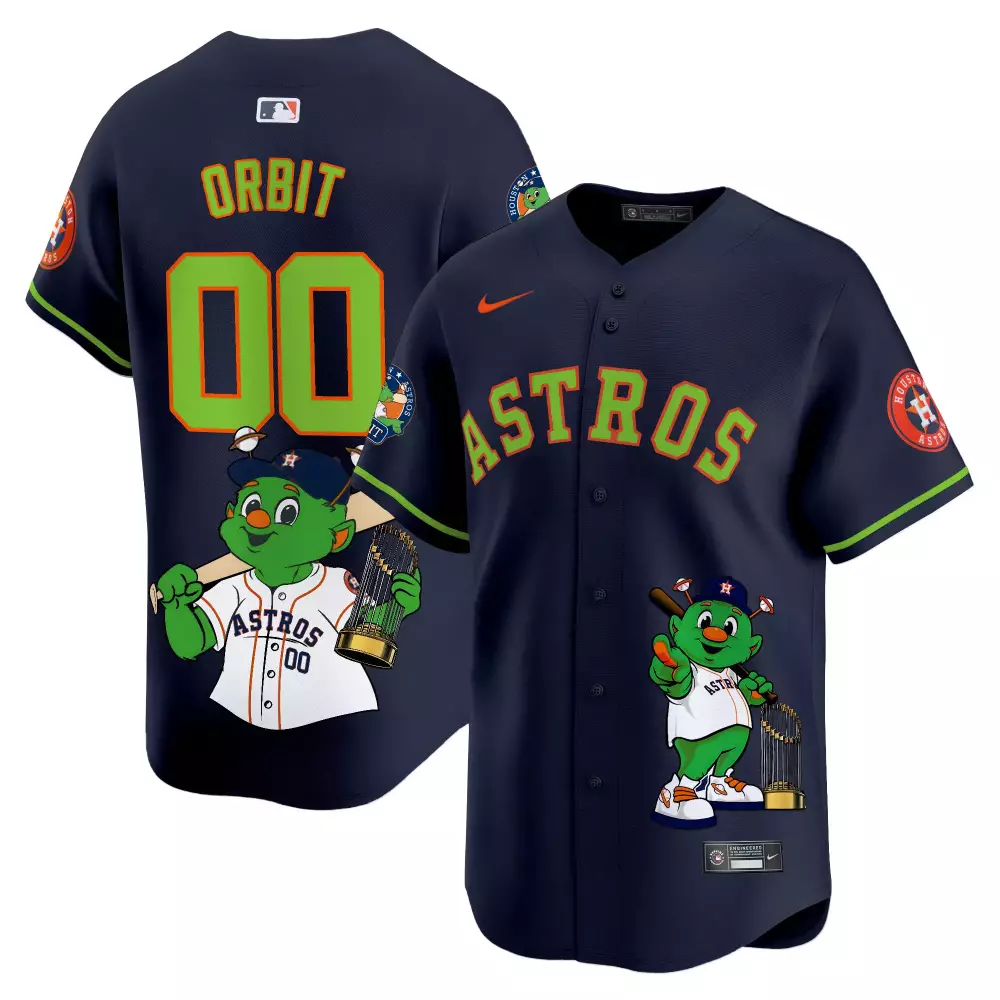 Orbit Astros Jersey Navy Mascot Houston Holding Trophy Neon Green Orange All Stitched