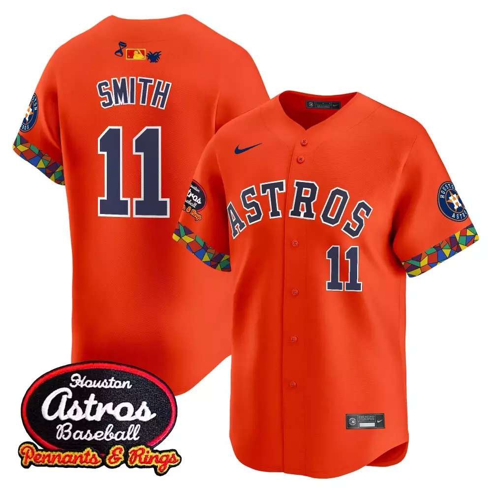 Cam Smith 11 Astros Jersey Orange City Connect Men Split Design Navy White Vapor