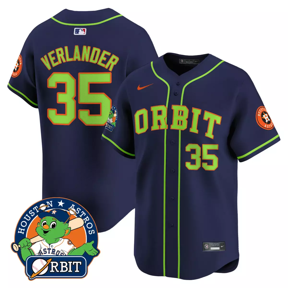 Justin Verlander 35 Jersey Navy Houston Astros Men Neon Green Vapor Premier Limited
