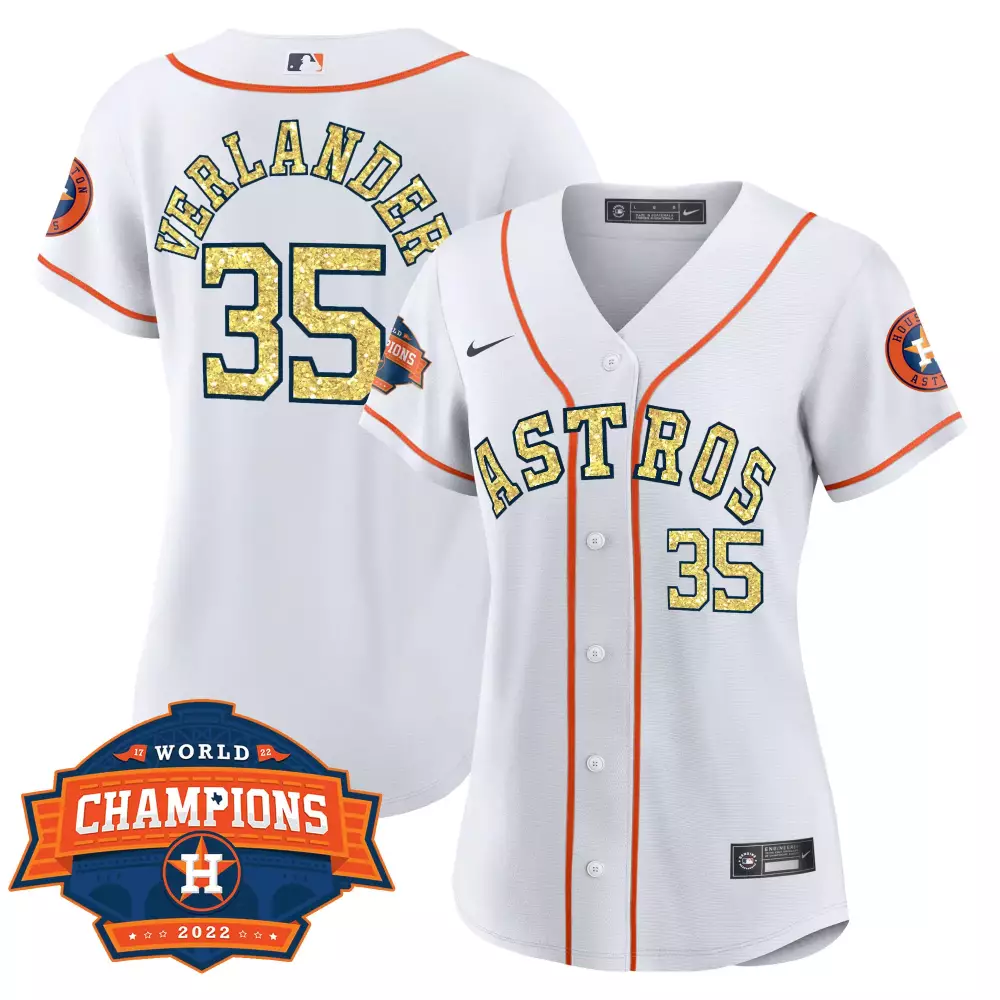 Justin Verlander 35 Astros Jersey White World Series Champions 2022 Men Orange Gold