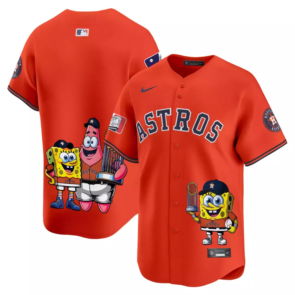 Spongebob Astros Jersey Orange Squarepants Houston Men Navy Blue White All Stitched