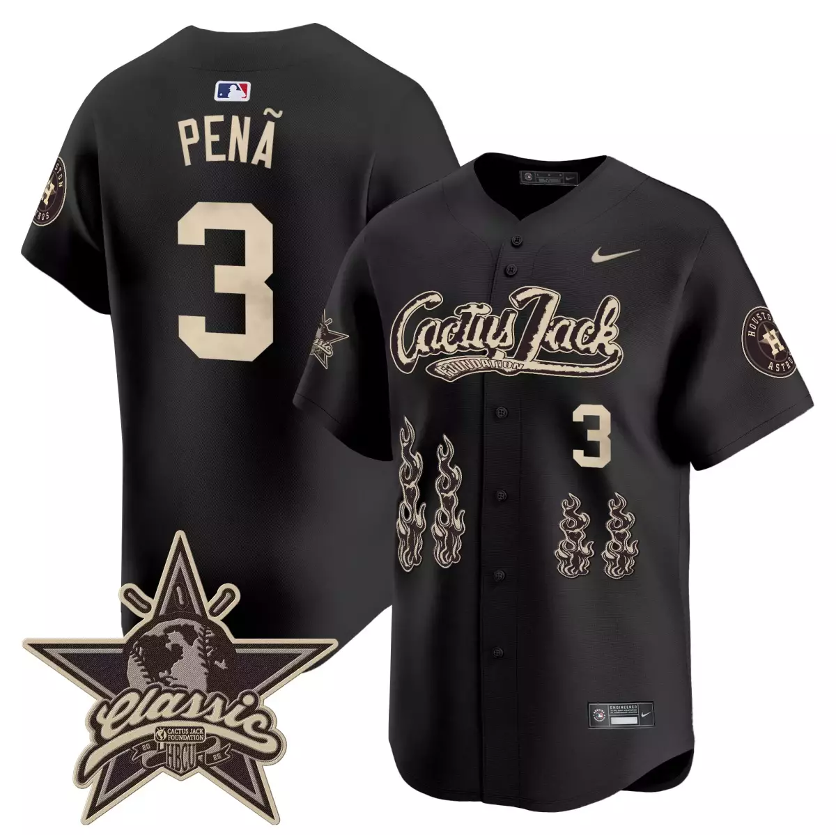 Jeremy Pena 3 Astros Jersey Black Cactus Jack Men Split Design Tan Gold Vapor Premier