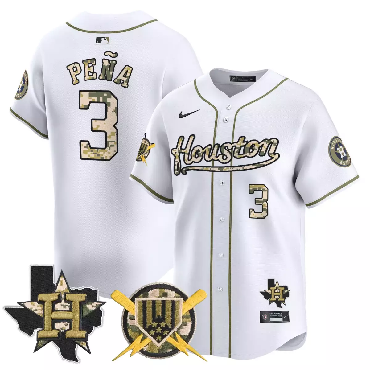 Jeremy Pena 3 Houston Astros Jersey White Camo Texas Star Men Alternate Olive Green