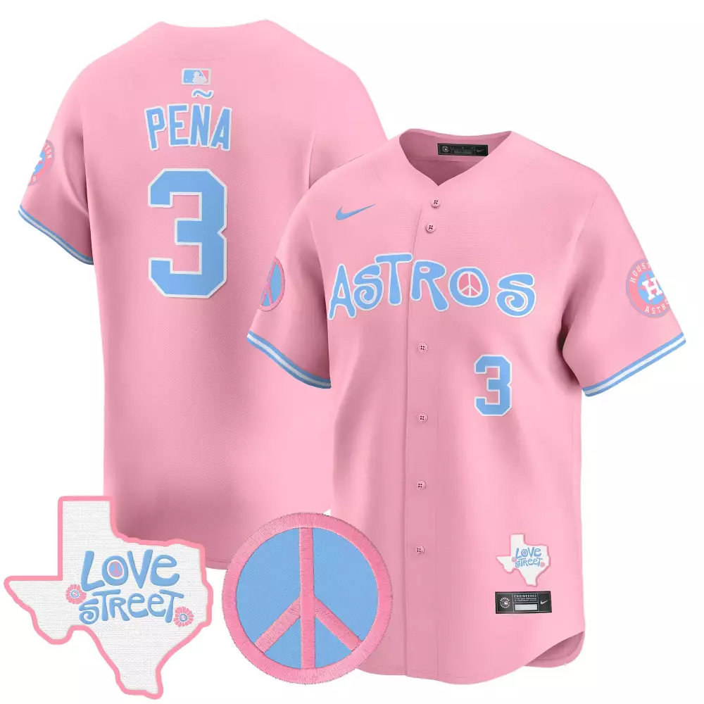 Jeremy Pena 3 Astros Jersey Pink Love Street Peace Sign Men Alternate Light Blue