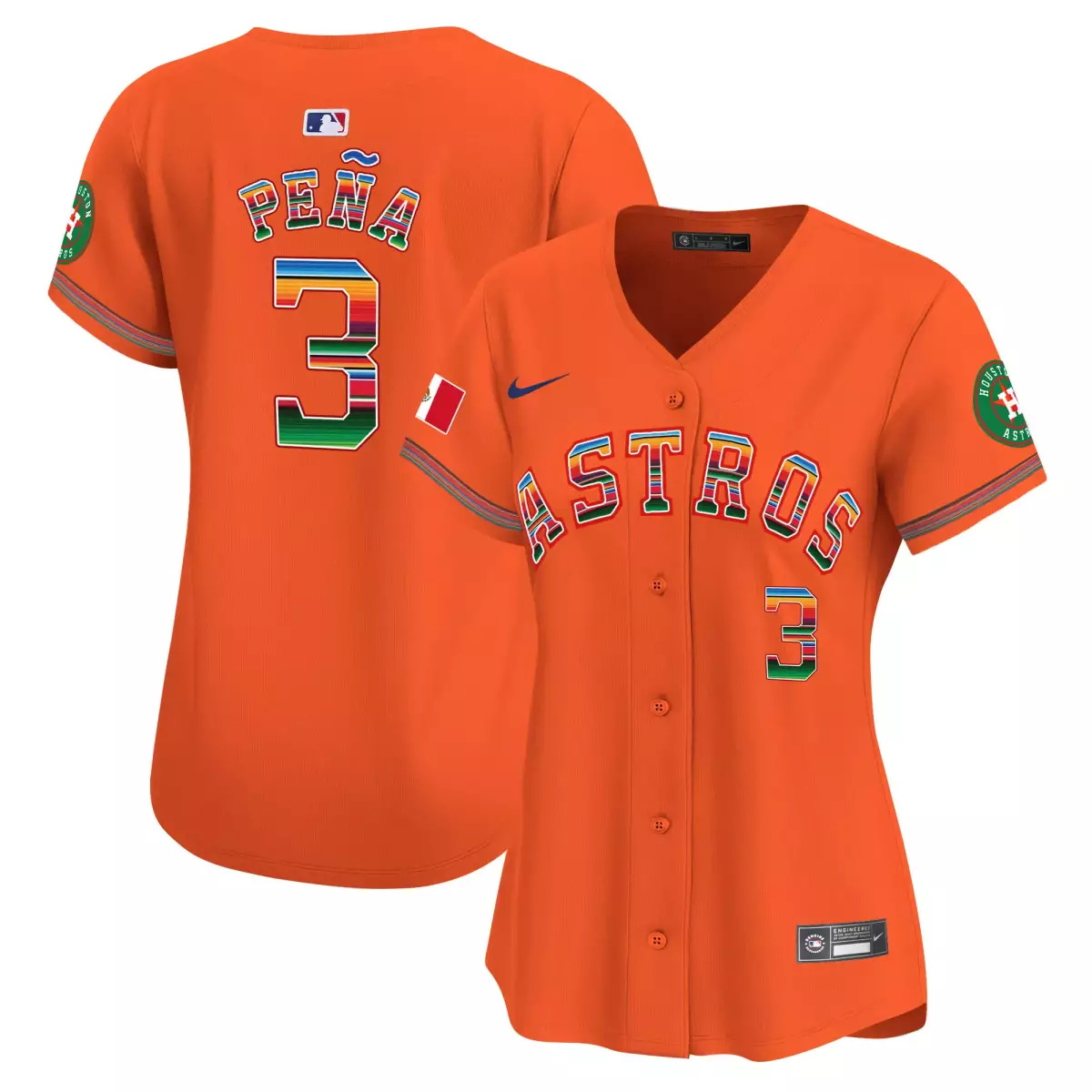 Pena Mexico 3 Astros Jersey Orange Mexican Flag Houston Women Alternate Custom Design